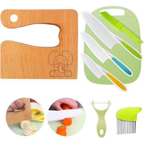 Ershi-Lot De 8 Couteaux De Cuisine, Pour Couper Et Cuisiner Des Fruits Ou Des Légumes, Sécurité, En Bois, Planche À Découper, Éplu[271]
