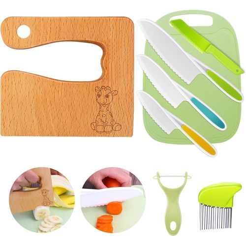 Ershi-Lot De 8 Couteaux De Cuisine, Pour Couper Et Cuisiner Des Fruits Ou Des Légumes, Sécurité, En Bois, Planche À Découper, Éplu[269]