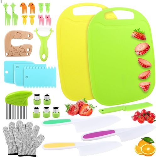 ERSHI-Couteau Cuisine Enfant, 28 Pièces Couteau Montessori Enfantspour Couper des Fruits ou Légumes, pour Cadeau de Noël ou d'anni[811]