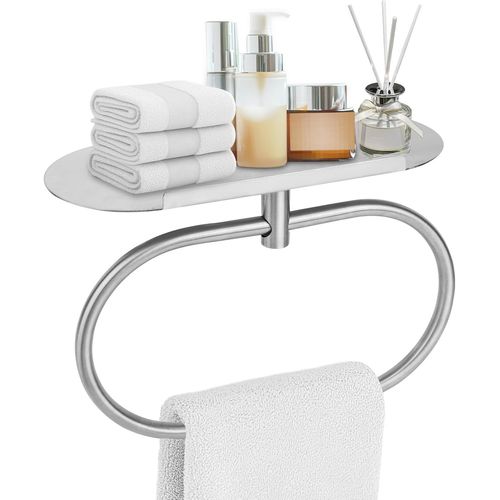 Ershi-Porte-Serviettes Avec Étagère, Ovale Durable En Acier Inoxydable 304 Adhésif Pour Salle Bain Anneaux Fixation Murale Accesso[2890]