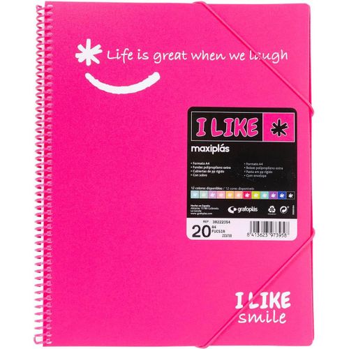 Ershi-39222054 Classeur À Pochettes Transparentes A4 Fuchsia 20 Pochettes Polypropylène I Like Smile[2614]
