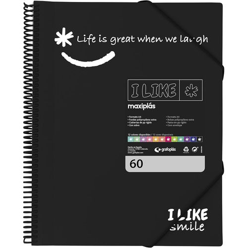 Ershi-39226010 Classeur De 60 Pochettes Spirales A4 Noir Polypropylène I Like Smile[2899]