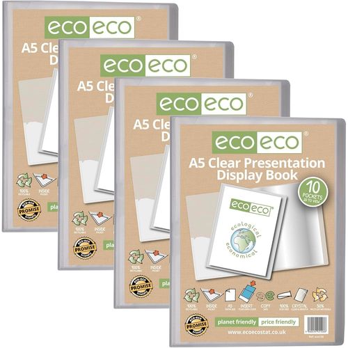 Ershi-Eco-Eco Lot De 4 Porte-Vues Transparents À 10 Pochettes Format A5 50% Recyclé Avec Pochettes En Plastique Eco126 X 4[2930]
