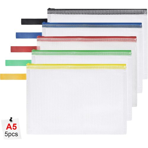 Ershi-Pochette En Pvc Zip Document Dossier, 5pcs A5 Chemise Paquet Portefeuille Zip Sac De Dossier Stockage Sacs À Glissière Pour [2955]