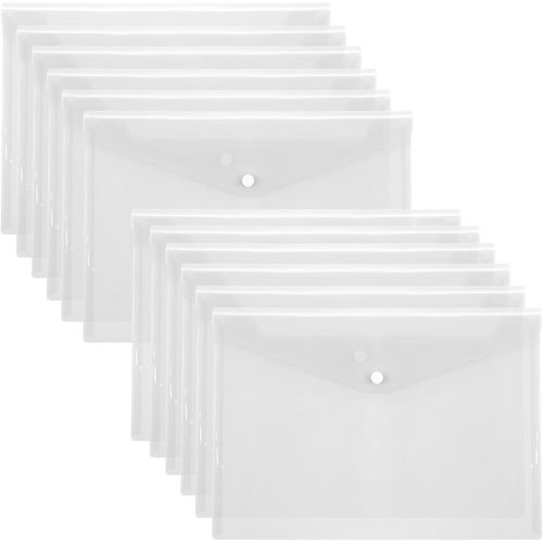 Ershi-Lot De 12 Porte-Documents A4, Pochettes Transparentes Avec Bouton Pression, Porte-Documents Pour Bureau Scolaire, Devoirs, F[3520]