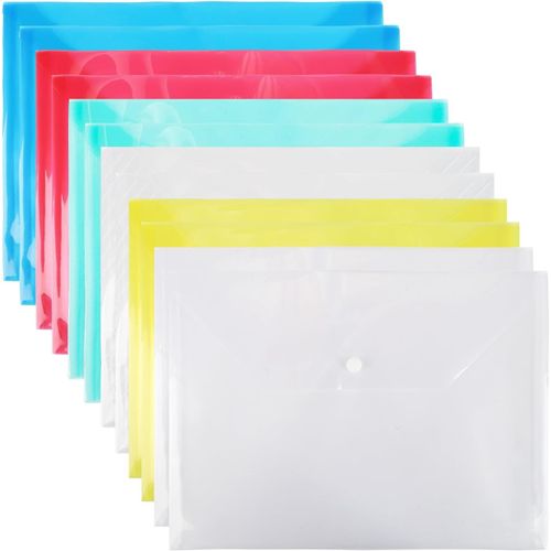 Ershi-Lot De 12 Pochettes A4 En Plastique 5 Couleurs, Porte-Documents, Poche Pour L'école Et Le Bureau[3878]