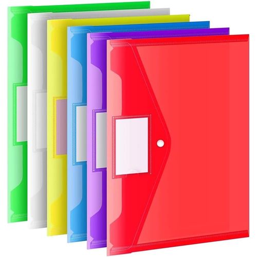 Ershi-24 Pièces Pochette Plastique A4 Colorée Pochette Documents Transparent Document Dossier Pochettes Chemises Avec Bouton-Press[535]