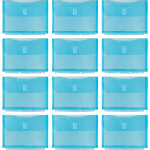 Ershi-90261 - Pochettes Porte-Documents A4 En Plastique, 12 Pièces, Pochettes De Tri En Turquoise Avec Fermeture Velcro Et 4 Perfo[1234]