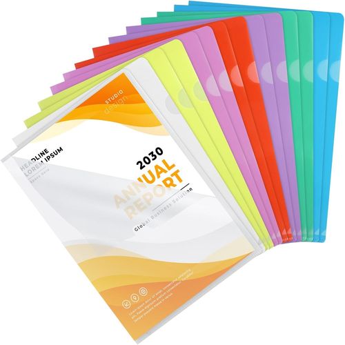 Ershi-Lot De 14 Porte-Documents A4 - 7 Couleurs - Ouverts Sur Le Côté - Transparents - En Plastique Transparent - Pour Le Bureau D[1226]