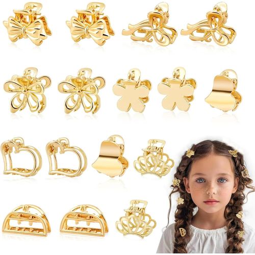 Ershi-Lot De 16 Petites Pinces À Cheveux En Métal Doré Pour Cheveux Fins Et Épais - Petites Pinces À Cheveux En Forme De Fleur - A[681] 