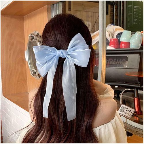 Ershi-Barrette Noeud En Satin Barrette Noeud Français Barrette Noeud Bleu Barrette Noeud En Mousseline De Soie Barrette Noeud En S[1318]