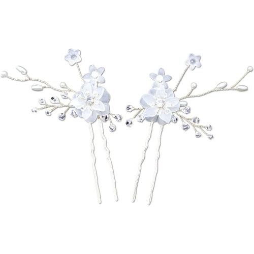 Ershi-Bijoux De Mode 2 X Femmes Accessoires De Cheveux Fleur De Cheveux Pinces À Cheveux Perle De Mariage Coiffes Strass Coiffes F[1629] 