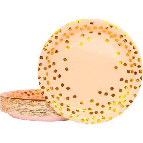 ERSHI-Lot de 50 Assiettes Jetables Rose Or 17,8 cm, Kit Vaisselle Jetable pour Anniversaire, Barbecue, Baby Shower, Mariages[337]