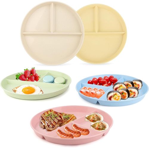 Ershi-Lot De 5 Assiette Compartiment Adulte Enfant, Assiettes Divisées, Assiette Reequilibrage Alimentaire Adulte, Assiette Plasti[661]