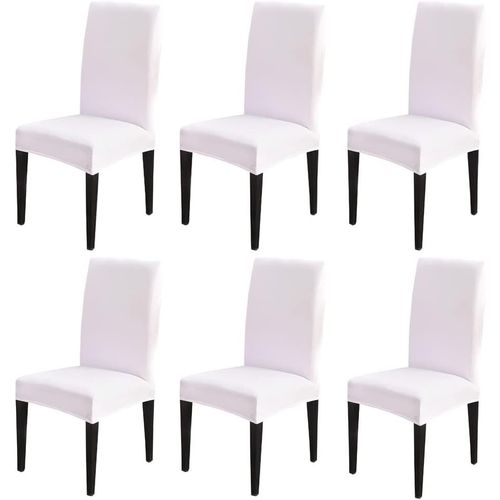 Ershi-Housse De Chaise Extensible Blanche Lot De 6 Universelle Durable Housses De Chaise De Salle A Manger (Blanc)[849]