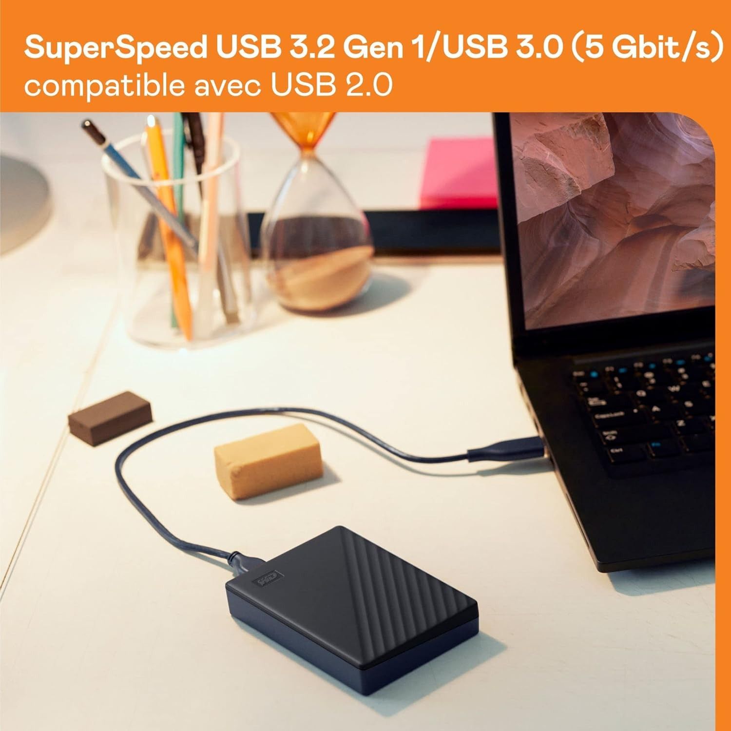 WD My Passport WDBPKJ0050BBK - Disque dur - chiffr - 5 To - externe (portable) - USB 3.2 Gen 1 - AES 256 bits - noir image 6 | Rakuten