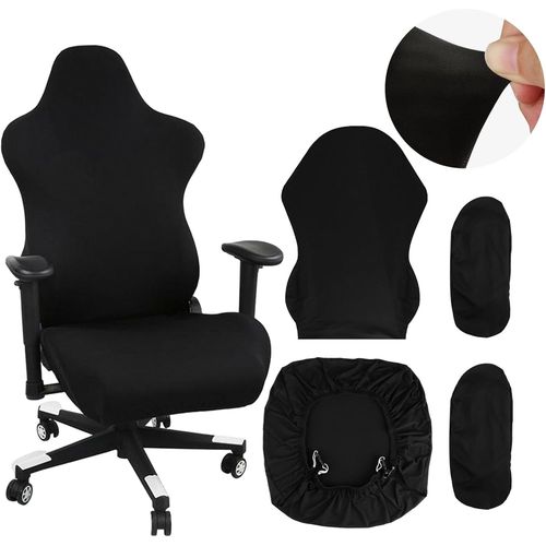 Ershi-4 Pièces Housse Chaise Gaming, Housse De Chaise Noir, Extensible Amovible Lavable Avec Accoudoirs Housse Chaise, Gaming Chai[1157]