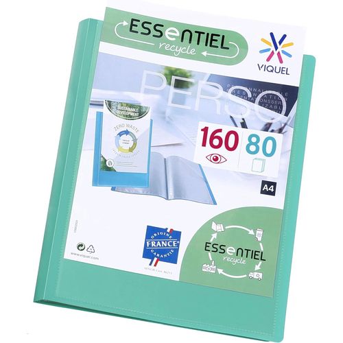 Ershi-- Porte Vues 160 Vues A4 - Reliure Personnalisable - Pochettes Lisses Et Transparentes - Essentiel Recycle - Vert[935]