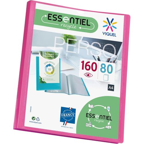 Ershi-- Porte Vues 160 Vues A4 - Reliure Personnalisable - Pochettes Lisses Et Transparentes - Essentiel Recycle - Rose[933]