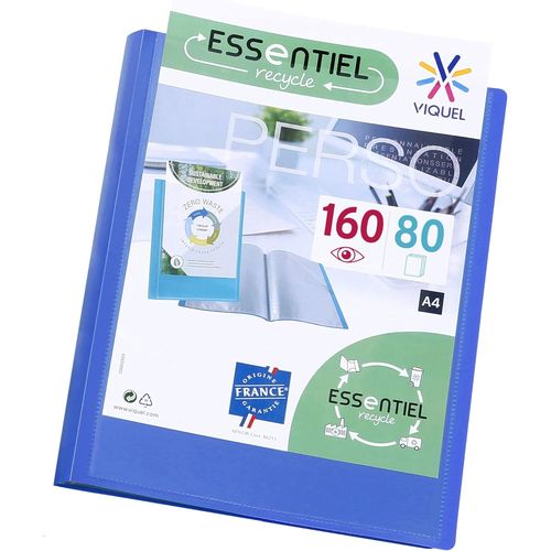 Ershi-- Porte Vues 160 Vues A4 - Reliure Personnalisable - Pochettes Lisses Et Transparentes - Essentiel Recycle - Bleu[934]