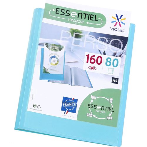 Ershi-- Porte Vues 160 Vues A4 - Reliure Personnalisable - Pochettes Lisses Et Transparentes - Essentiel Recycle - Bleu Turquoise[931]