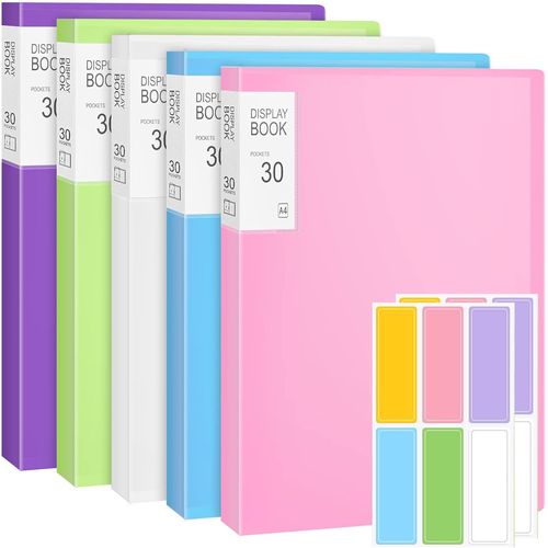 Ershi-Lot De 5 Porte-Documents A4, 30 Pochettes Transparentes Avec Pochettes En Plastique, Dossiers Avec Pochettes En Plastique, D[1245]
