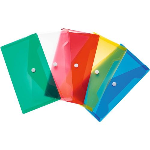 Ershi-20031 Lot De 5 Porte-Documents Din Long Transparents Et Colorés - Petites Pochettes Transparentes Avec Bouton Pression - Env[1301]