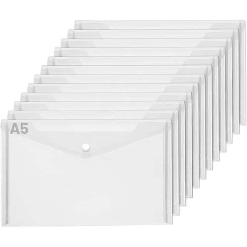 Ershi-Lalago 12 Pcs. Pochettes Porte-Documents, A5 Transparent Pochettes Porte-Documents Avec Bouton-Pression,A5 Pochettes Portefe[1739]