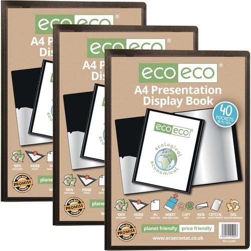 Ershi-Lot De 3 Porte-Vues A4 50% Recyclé 40 Pochettes Noires Avec Pochettes En Plastique[1023]