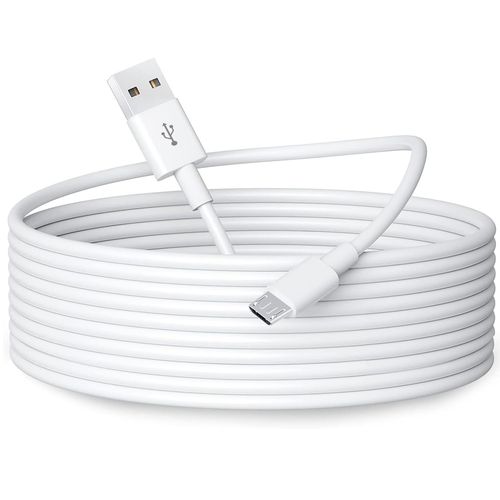 KALANKA-Câble d'extension d'alimentation micro USB de 5 m pour caméras de sécurité à domicile, câble de chargement et de synchronisation de données durable USB A vers micro USB - Blanc