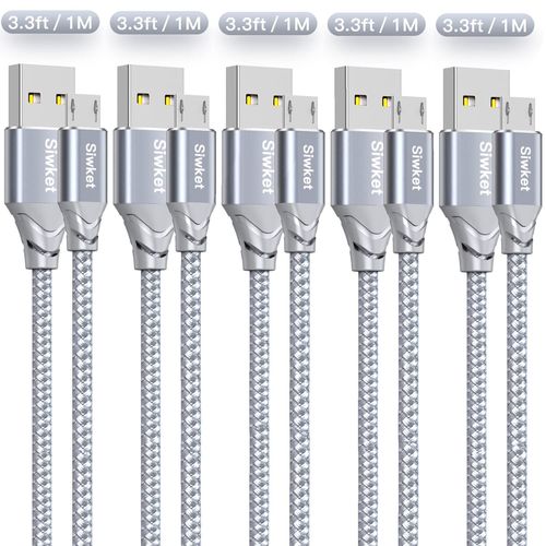 KALANKA-Lot de 5 câbles micro USB tressés USB A vers micro charge Android pour Samsung Galaxy J7, S7, S6, Kindle Fire, tablettes Fire HD, manette PS4, Sony, HTC, LG, moto, Huawei 1 m