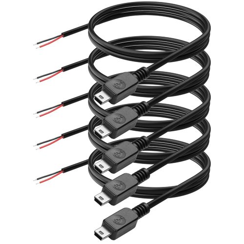 KALANKA-Lot de 5 câbles mini USB vers nu - 1 m - 22 AWG - 5 V - 3 A - Pour équipement USB installé ou remplacement - Câble d'alimentation 1 m - Câble d'alimentation 22 AWG - Mini fiche