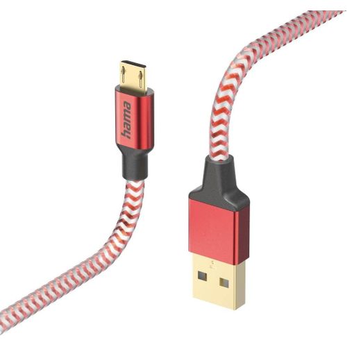 KALANKA-Câble Micro-USB Reflective (Câble de charge et transfert de données USB-A 2.0 mâle vers Micro-USB, câble blindé, anti-torsion, Fiche Aluminium plaqué or, Gaine nylon tressé robuste, 1.5m) Rou