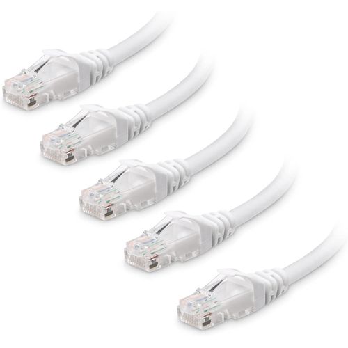 KALANKA-Pack de 5, 10 Gbit/s Câble Ethernet Court Cat6 snagless 1,5m (Câble RJ45, Câble Internet Cat 6) en Blanc, 1,5 mètres