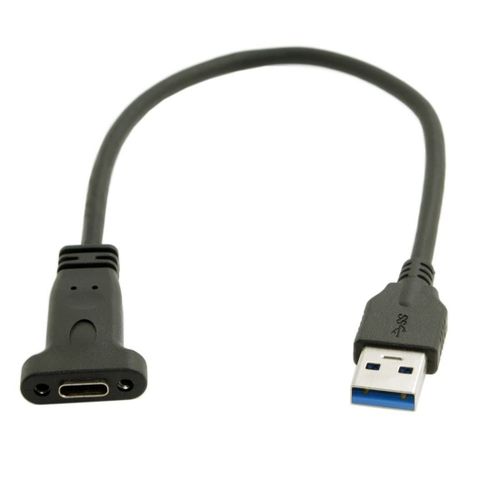 KALANKA-JSER Câble de données USB-C USB 3.1 type C femelle vers USB 3.0 A mâle, 20 cm avec trou de vis pour montage sur panneau
