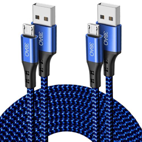 KALANKA-Câble micro USB 3 m 3 m - En nylon tressé - Câble de charge USB Android compatible avec Samsung Galaxy S7 S6 S5 J7 Note 5, Huawei, Kindle, manette PS4, tablettes Fire HD, HTC, Nokia