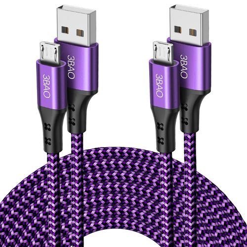 KALANKA-Câble micro USB 3 m 3 m - En nylon tressé - Câble de charge USB Android compatible avec Samsung Galaxy S7 S6 S5 J7 Note 5, Huawei, Kindle, manette PS4, tablettes Fire HD, HTC, Nokia