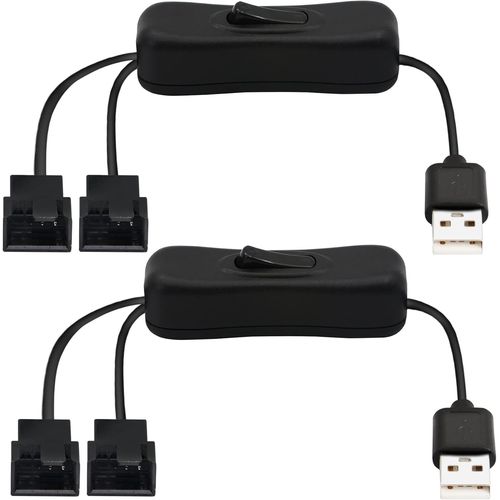 KALANKA-Câble adaptateur d'alimentation de ventilateur USB à gaine USB de 40 cm vers double 3 broches/4 broches PWM 5V, avec commutateur marche/arrêt (paquet de 2)