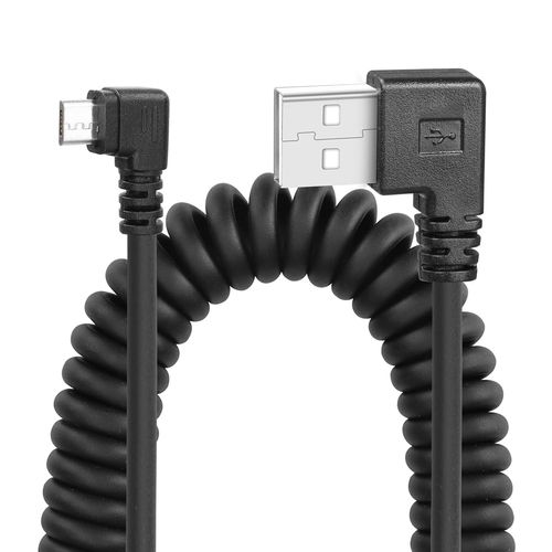 KALANKA-90 degrés enroulé câble micro-USB, USB 2.0 à micro-USB de synchronisation et de transfert de données câble à ressort pour smartphone tablette mur chargeur de voiture (deux fois à gauche)
