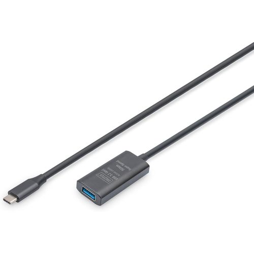 KALANKA-Câble d'extension USB actif - USB-A femelle vers Typ-C mâle - 5 m - USB 3.2 Gen1-5 Gbit/s - Plug & Play - avec amplificateur de signal - Noir