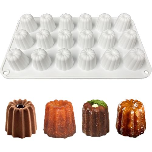 Kalanka-Moule À Cannelé En Silicone 18 Cavités 32x35 Mm Moule À Cannelés, Moules À Gâteaux Pour Cannelés, Moule Cannelé Pour Cupcakes Pain Tartes Gâteaux Chocolat Puddings (Blanc, H32mm)
