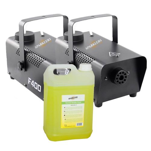 2 Machines à fumée + Liquide à Fumée 5L - Puissance 400 Watt, Très bon Débit - Temps de chauffe rapide - Réservoir 0,3 Litres - Facile à transporter, idéale pour DJ