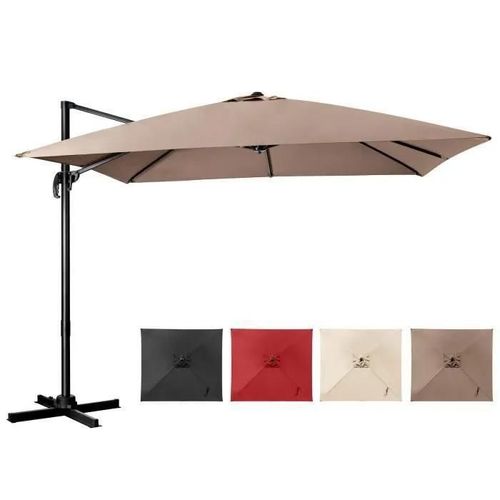Costway Parasol Déporté Inclinable 3x3m Avec Base Croisée Rotatif À 360°,Manivelle,8 Baleines,Event Pour Jardin,Terrasse,Café Marron