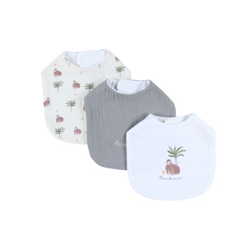 Lot De 3 Bavoirs Imprimé Gorille En Mousseline Ecru