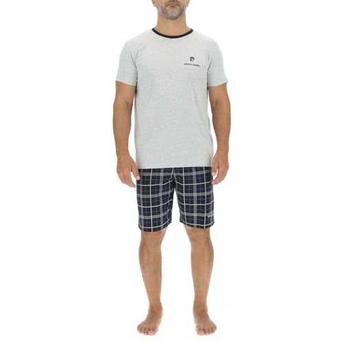 Ensemble Pyjama Court Homme En Coton À Carreaux Et Logo Poitrine