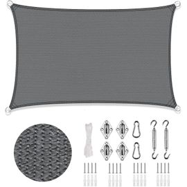 Reve Nouveau Voile D'Ombrage Rectangulaire 3x4m Toile Ombrage Anthracite Avec Quincaillerie - Store En Tissu D'Ombrage Courbé,Translucide (Hdpe) Pour Terrasse, Porche,Jardin, Protection Uv À 95%