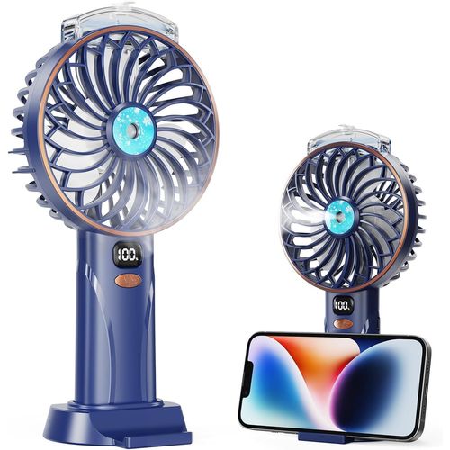 Reve Nouveau Ventilateur Pulvérisateur à Main, Mini Ventilateurs USB Rechargeables, 5 Vitesses avec Écran LED, Base Détachable, Puissant et Silencieux Fan, Idéal pour Maison,Dortoir ou Voyages