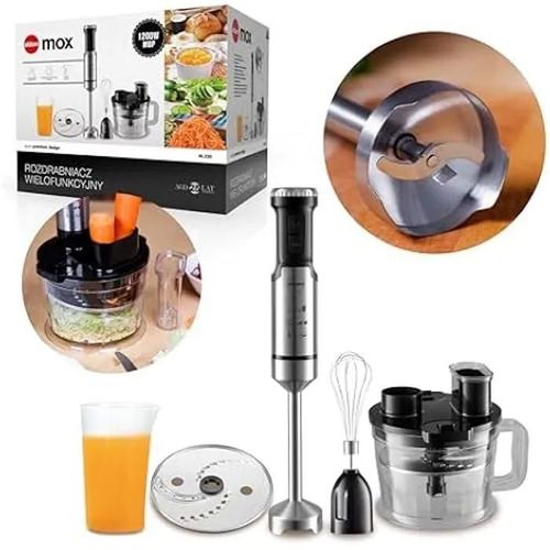 Mixeur Plongeant, mixeur Multifonction électrique avec conteneur de 1,25l et gobelet doseur de 700ml, Lame en Acier Inoxydable, 12