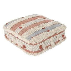 Pouf Rayures Orange Blanc 60 X 60 X 25 Cm Boho