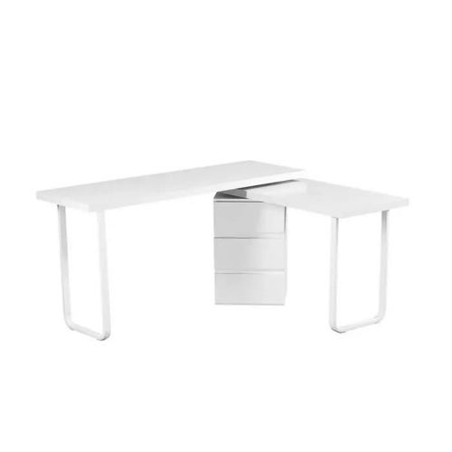Bureau - Naturel - Métal Blanc - 150x120x75cm - 3 Tiroirs